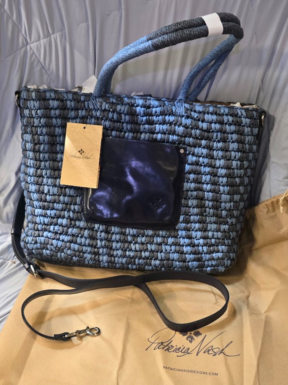 Patricia Nash Luciella Large Top Handle Bag Woven Chevron Tote - Oceano NWT